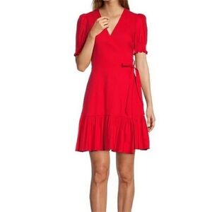 Antonio Melani Cleo Red V-Neck Short Sleeve Wrap Dress